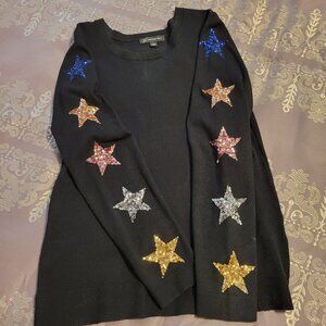 Black Sweater Colorful Stars on Sleeves